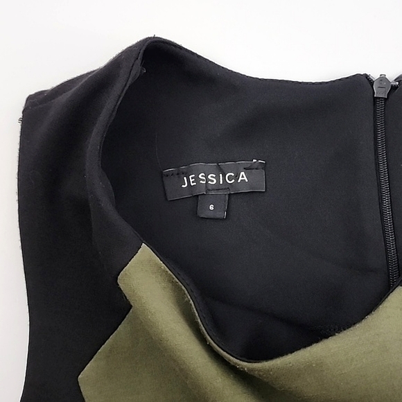 Jessica Women's Black Green Colorblock Sheath Sleeveless Round Neckline Size 6 - Picture 6 of 12